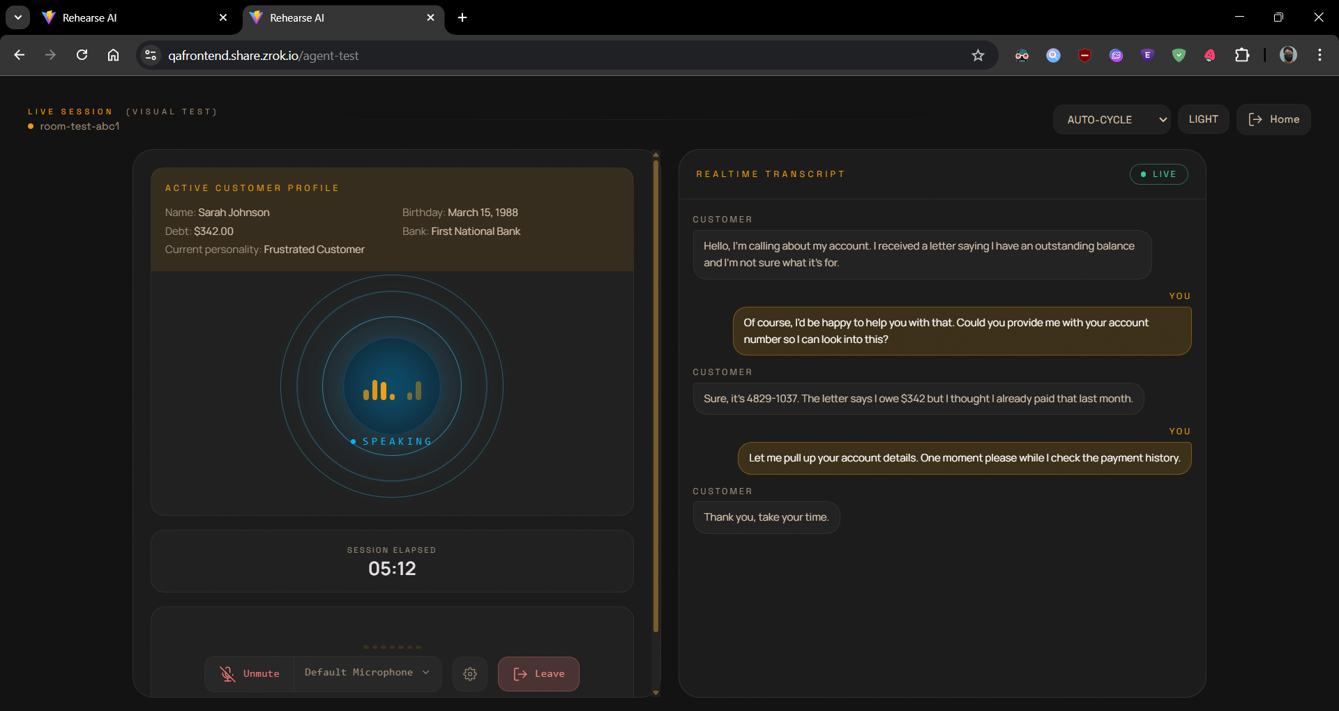 Rehearse AI conversation interface